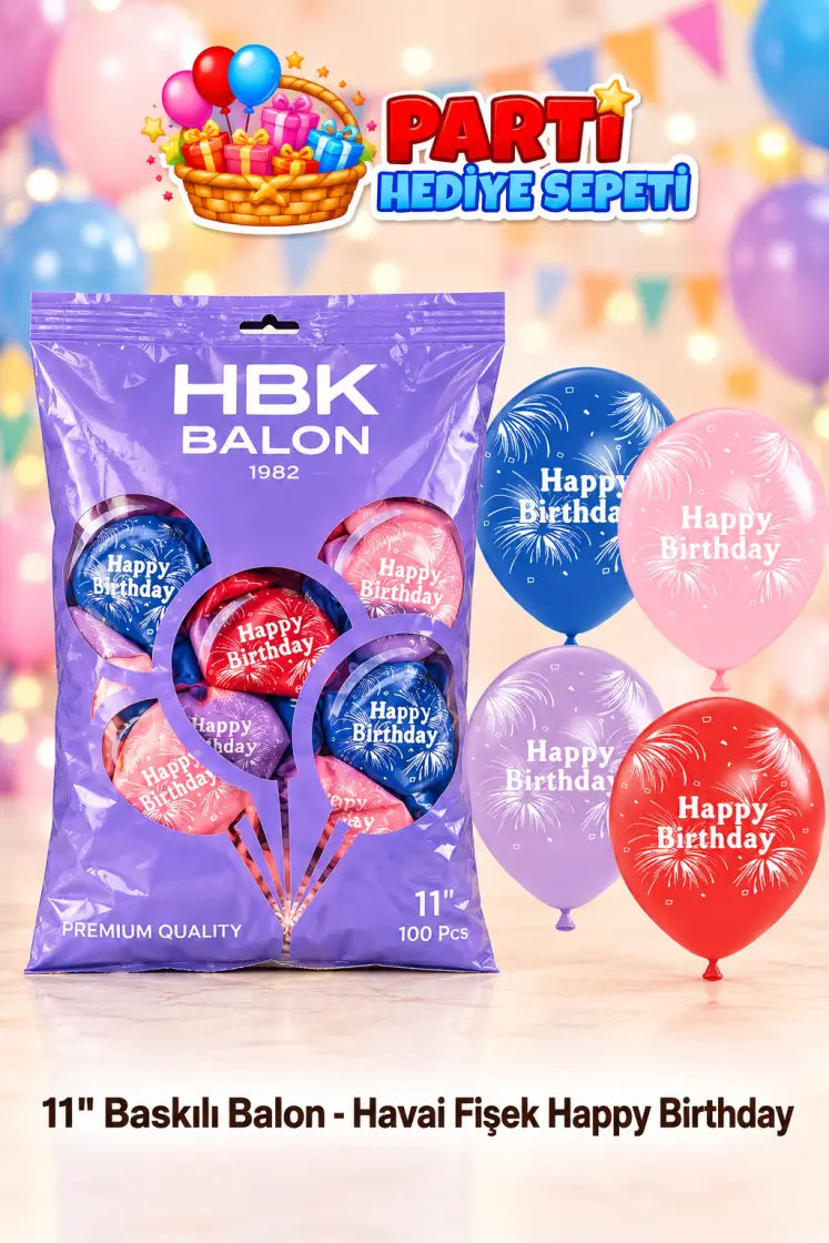 11" Baskılı Balon - Havai Fişek Happy Birthday