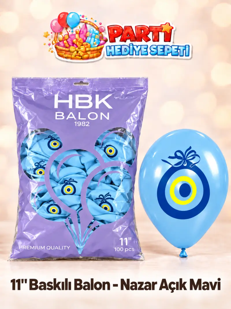 11" Baskılı Balon - Nazar Açık Mavi