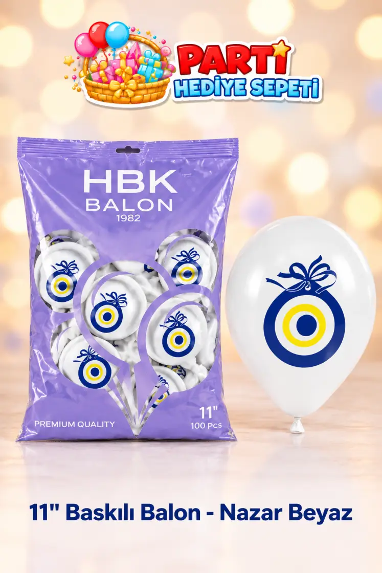 11" Baskılı Balon - Nazar Beyaz