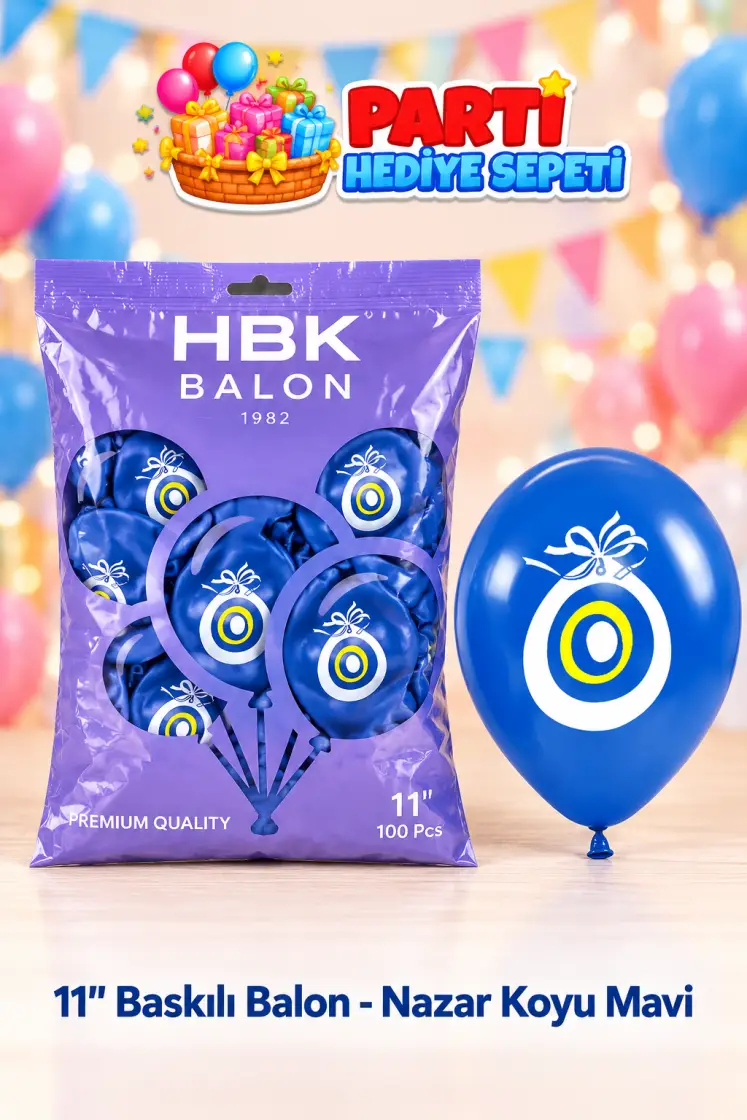 11" Baskılı Balon - Nazar Koyu Mavi