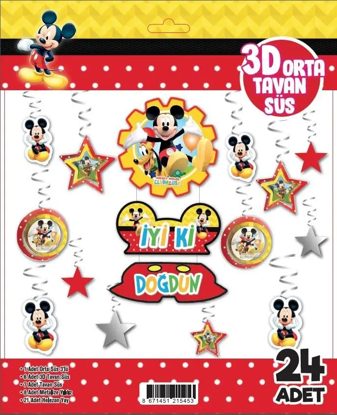 3D TAVAN SÜS 24 LÜ MİCKEY - Toptan Parti Malzemesi