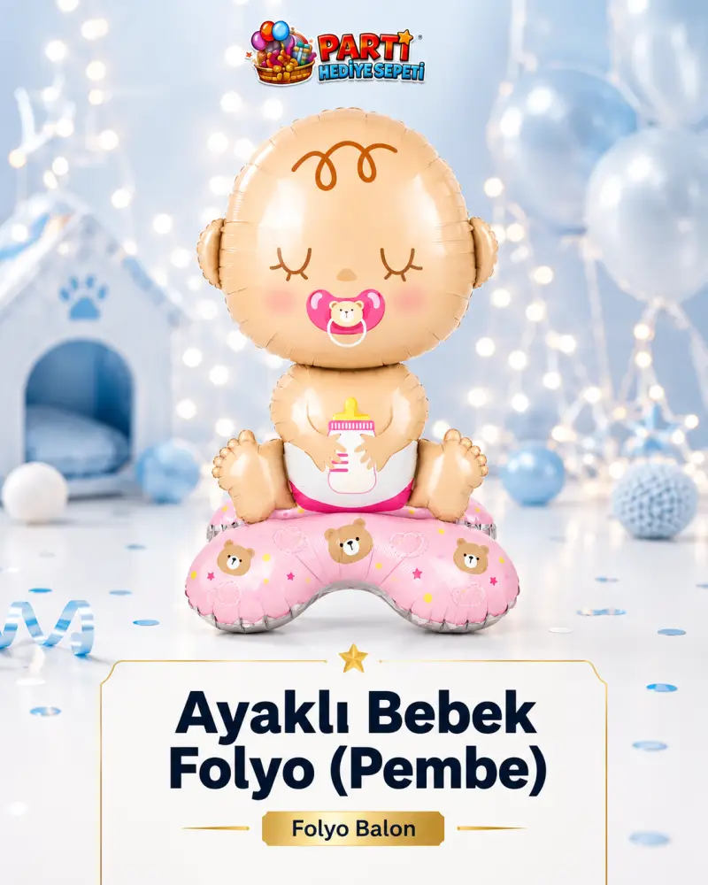 Ayaklı Bebek Folyo (Pembe) toptan parti malzemesi