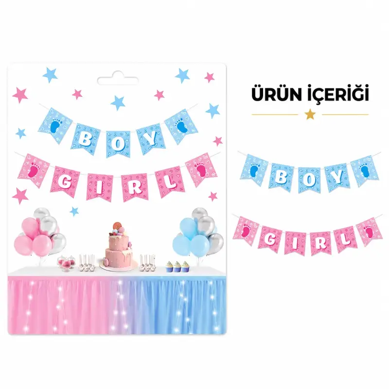 Cinsiyet Belirleme Girl or Boy Zikzak Banner - Toptan Parti Malzemesi