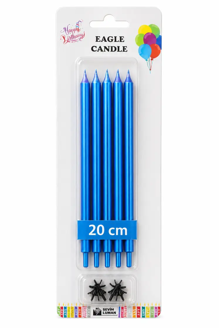 Düz Mum (20 cm) Mavi - Toptan Parti Malzemesi