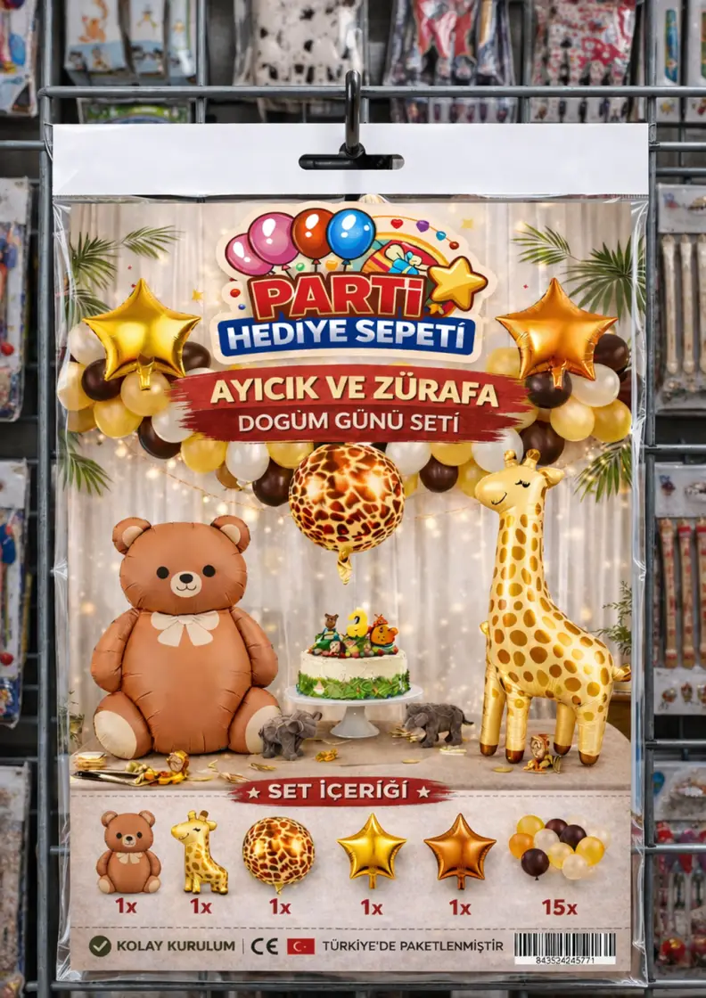 Ayıcık ve Zürafa Doğum Günü Seti toptan parti malzemesi