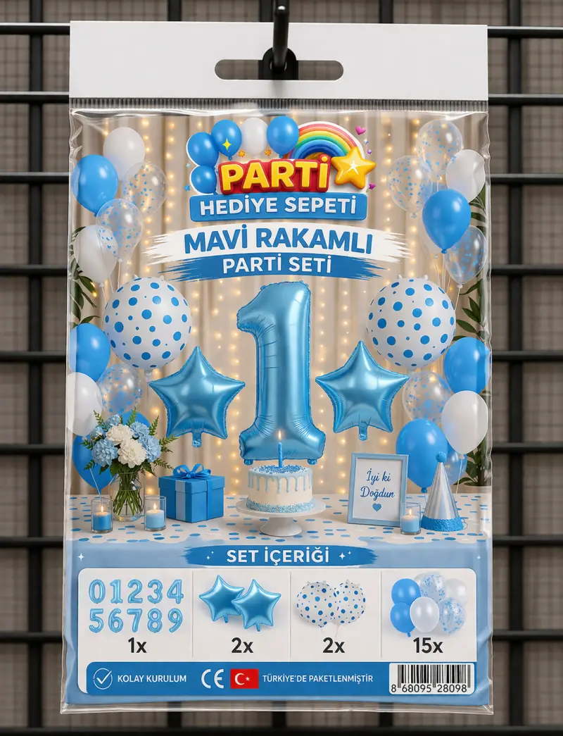Mavi Rakamlı Parti Seti toptan parti malzemesi