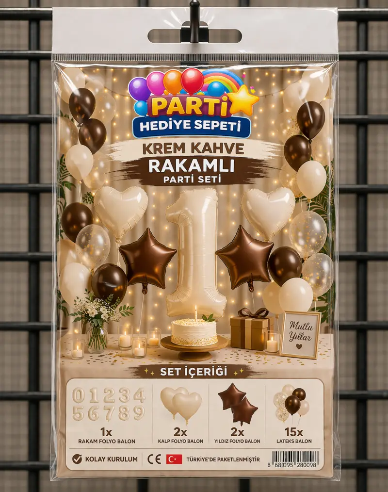 Krem Kahve Rakamlı Parti Seti toptan parti malzemesi