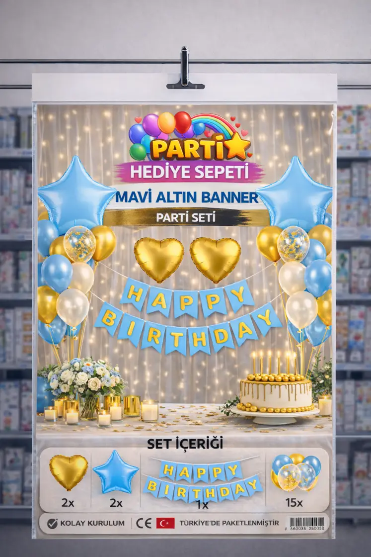 Mavi Altın Banner Parti Seti toptan parti malzemesi