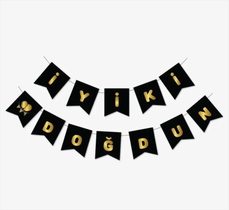 Siyah Gold İyi Ki Doğdun Yaldızlı Banner toptan parti malzemesi