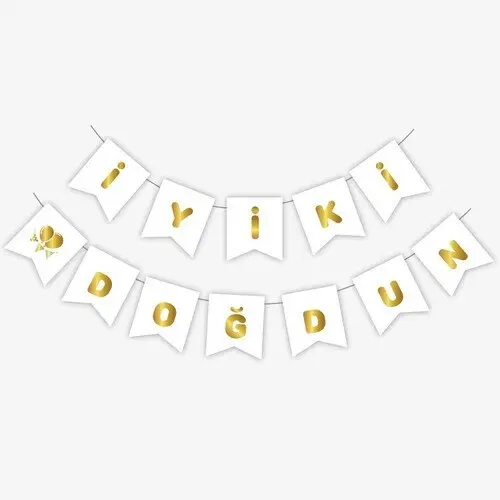 Beyaz Gold İyi Ki Doğdun Yaldızlı Banner toptan parti malzemesi