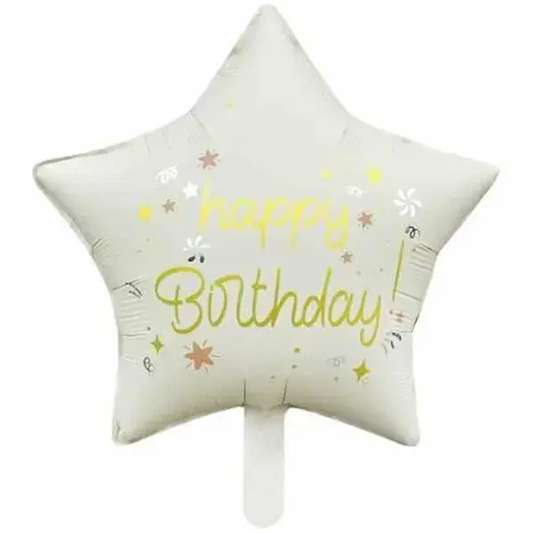 Happy Birthday Krem Yıldız Folyo toptan parti malzemesi