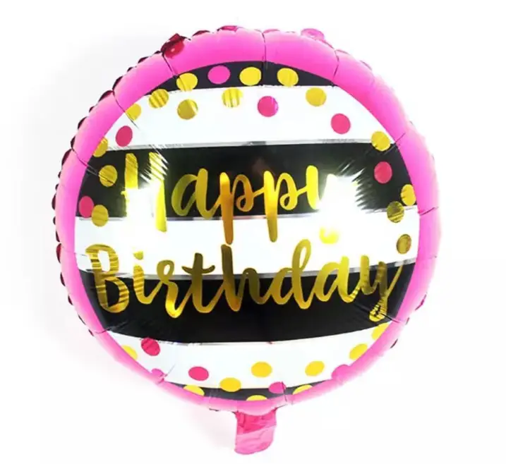 Yuvarlak Happy Birthday Folyo (pembe-gold) toptan parti malzemesi