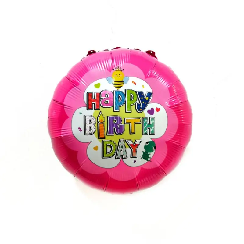 Yuvarlak Happy Birthday Folyo (Pembe-Renkli) toptan parti malzemesi