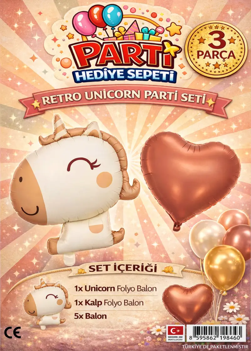 Retro Unicorn Mini Parti Seti - Toptan Parti Malzemesi