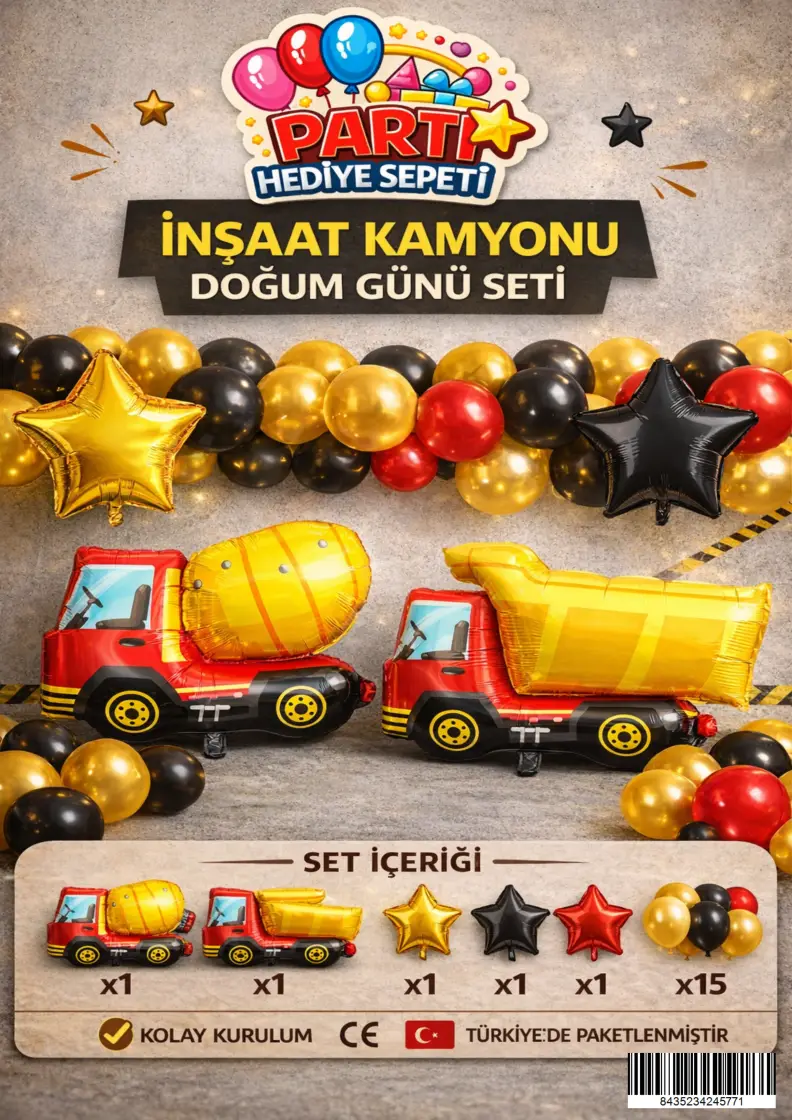 İnşaat Kamyonu Doğum Günü Seti - Toptan Parti Malzemesi