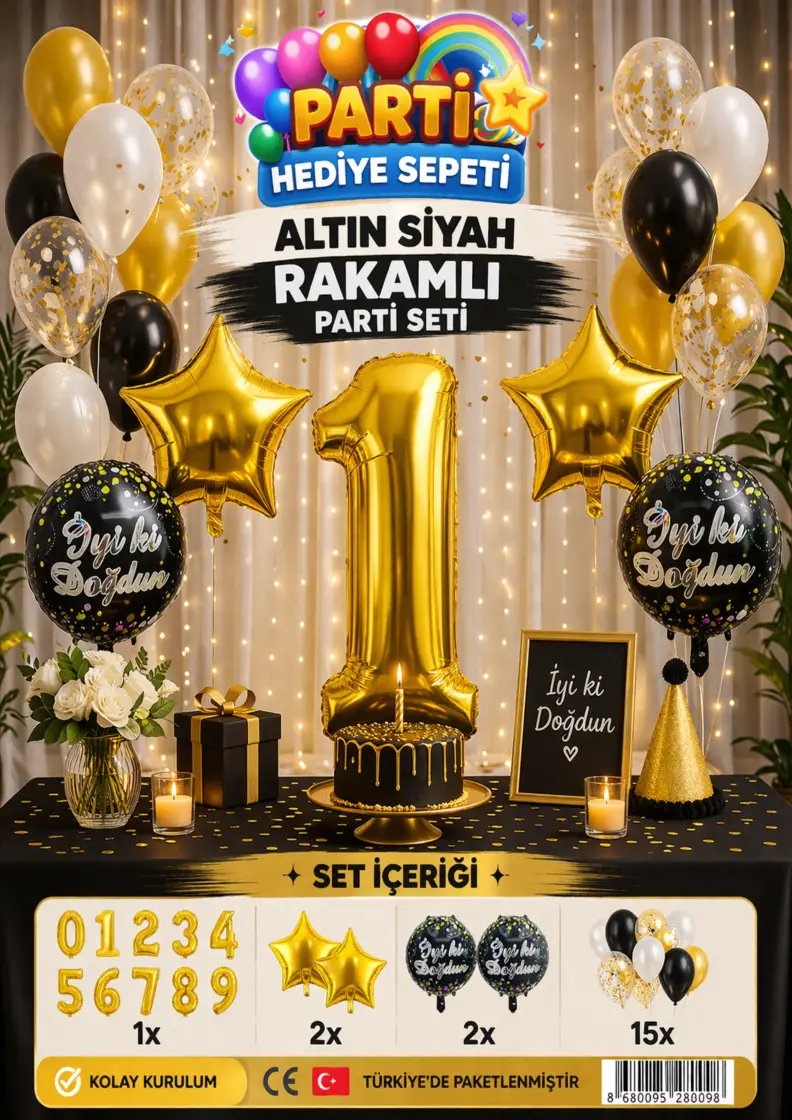 Altın Siyah Rakamlı Parti Seti - Toptan Parti Malzemesi
