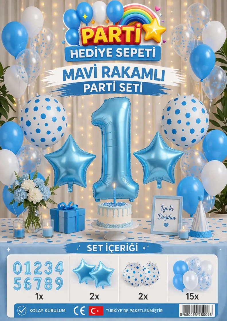 Mavi Rakamlı Parti Seti - Toptan Parti Malzemesi