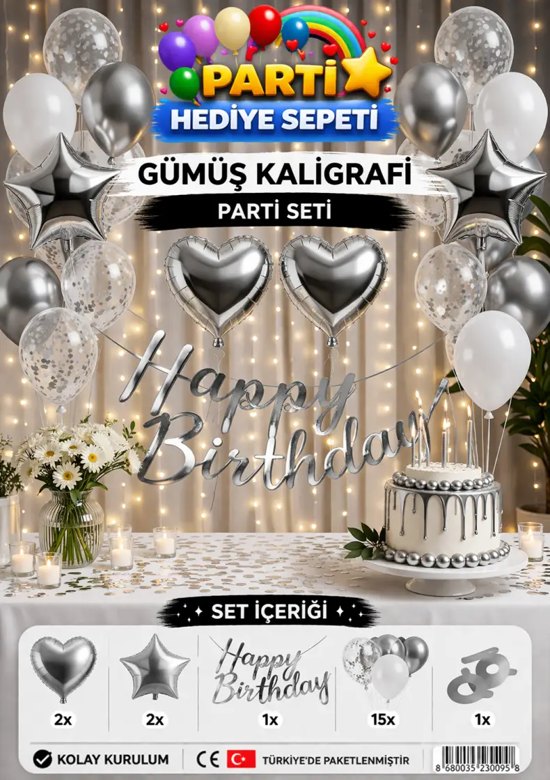 Gümüş Kaligrafi Parti Seti - Toptan Parti Malzemesi