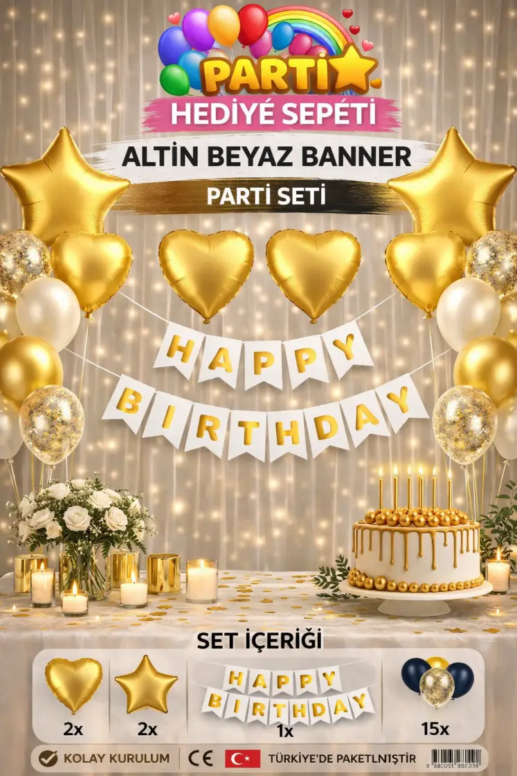 Altın Beyaz Banner Parti Seti - Toptan Parti Malzemesi