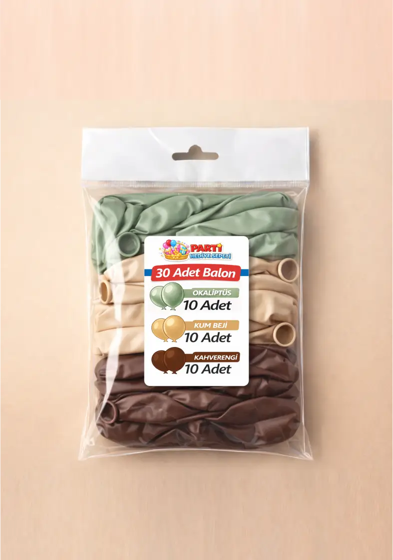 Okaliptüs Kum Beji Kahverengi Balon Seti (30 Adet) - Toptan Parti Malzemesi