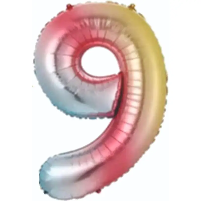 34" Rakam Folyo  ( 9 ) Gökkuşağı Renk - Toptan Parti Malzemesi