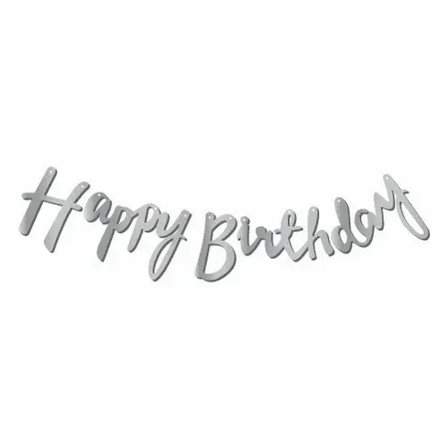 Kaligrafi Banner (Gümüş) Happy Birthday - Toptan Parti Malzemesi
