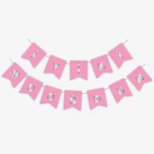 Pembe Silver İyi Ki Doğdun Yaldızlı Banner - Toptan Parti Malzemesi