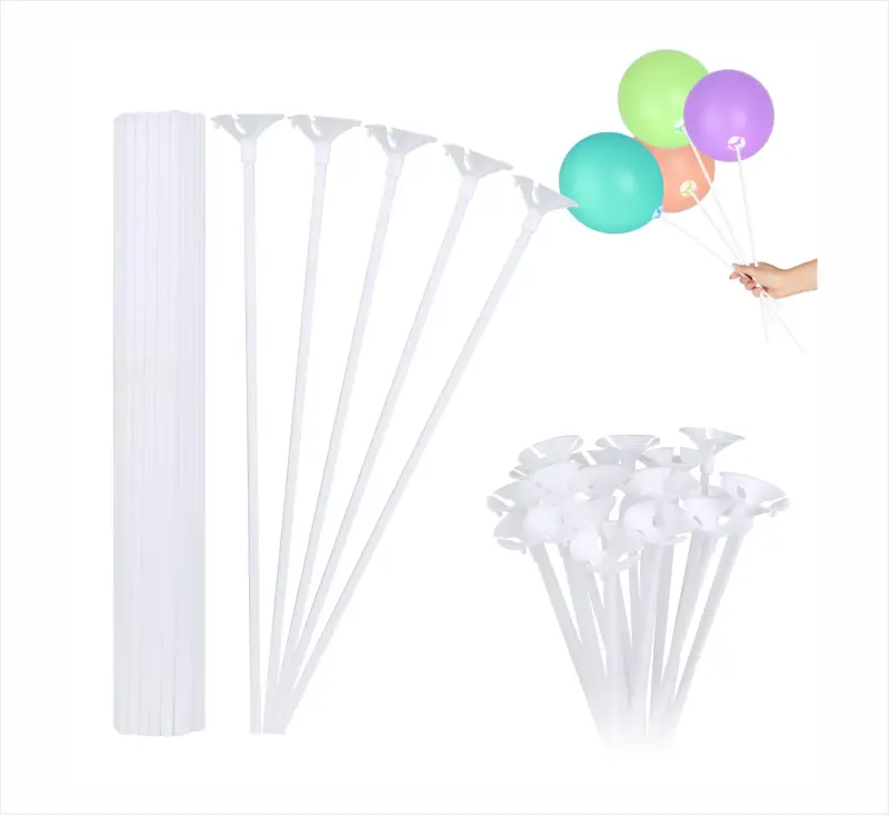 100'Lü Beyaz Balon Çubuk+Başlık - Toptan Parti Malzemesi