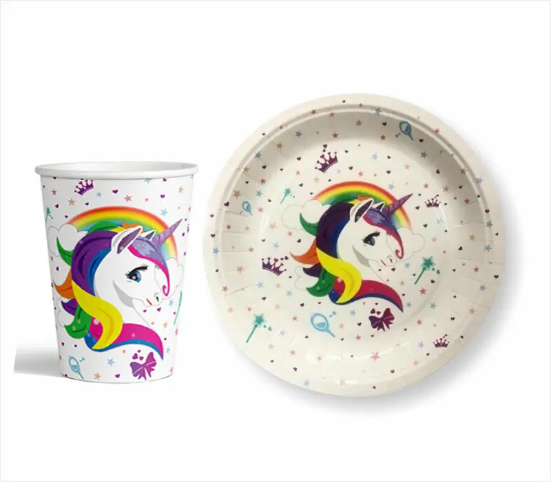 8'Lİ KARTON TABAK BARDAK BEYAZ UNİCORN - Toptan Parti Malzemesi