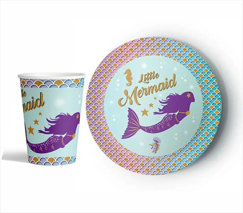 8'Lİ KARTON TABAK BARDAK DENİZ KIZI - Toptan Parti Malzemesi