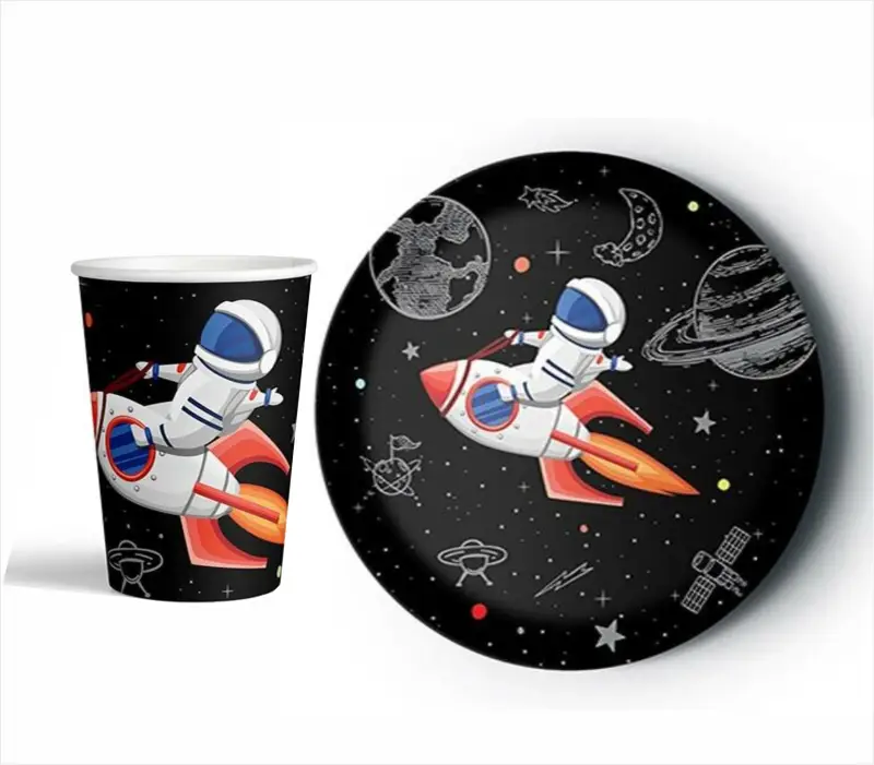 8'Lİ KARTON TABAK BARDAK UZAY TEMA - Toptan Parti Malzemesi