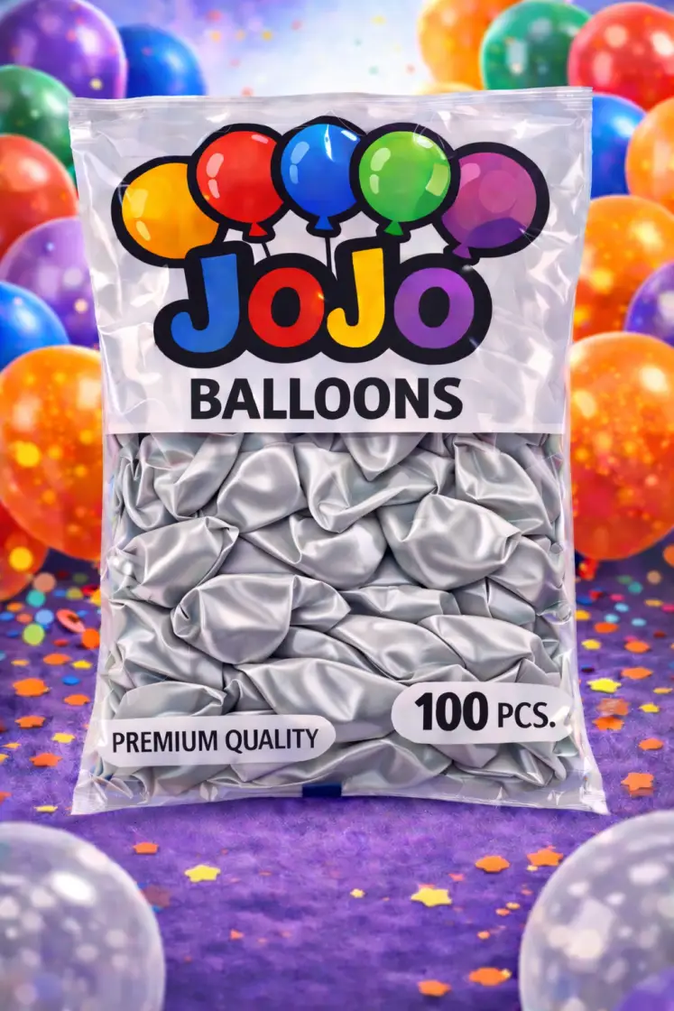 JoJo Metalik Gümüş Balon 100’lü Paket - Toptan Parti Malzemesi