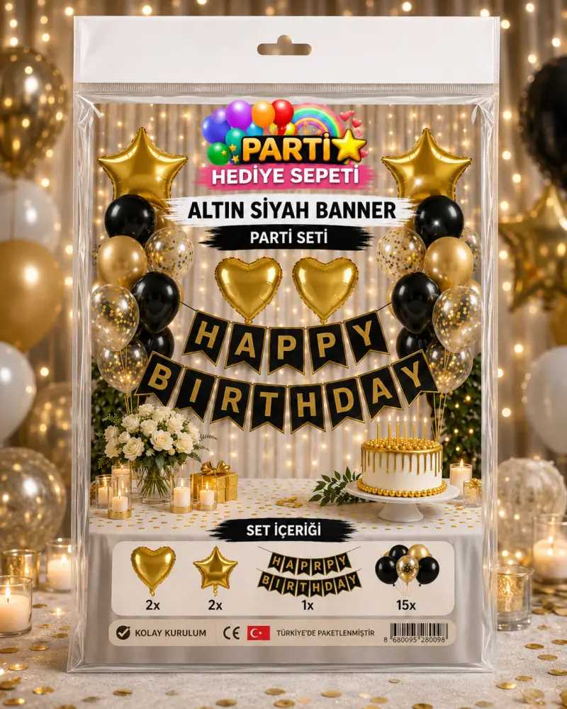 Altın Siyah Banner Parti Seti - Toptan Parti Malzemesi