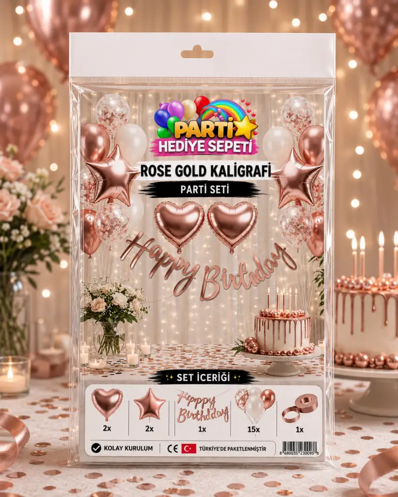 Rose Gold Kaligrafi Parti Seti - Toptan Parti Malzemesi