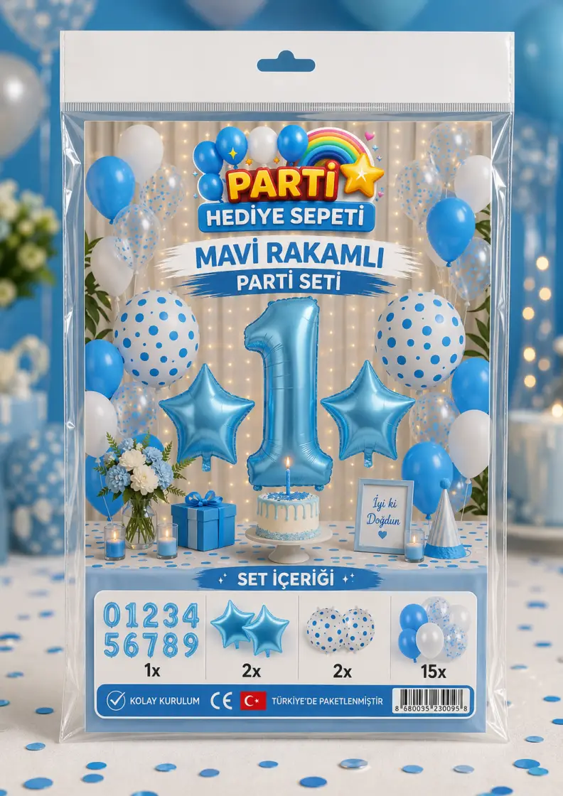 Mavi Rakamlı Parti Seti - Toptan Parti Malzemesi