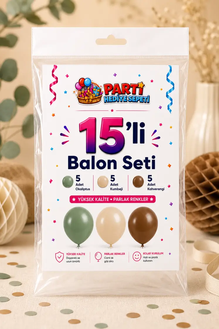 Okaliptüs Kum Beji Kahverengi Balon Seti (15 Adet) - Toptan Parti Malzemesi