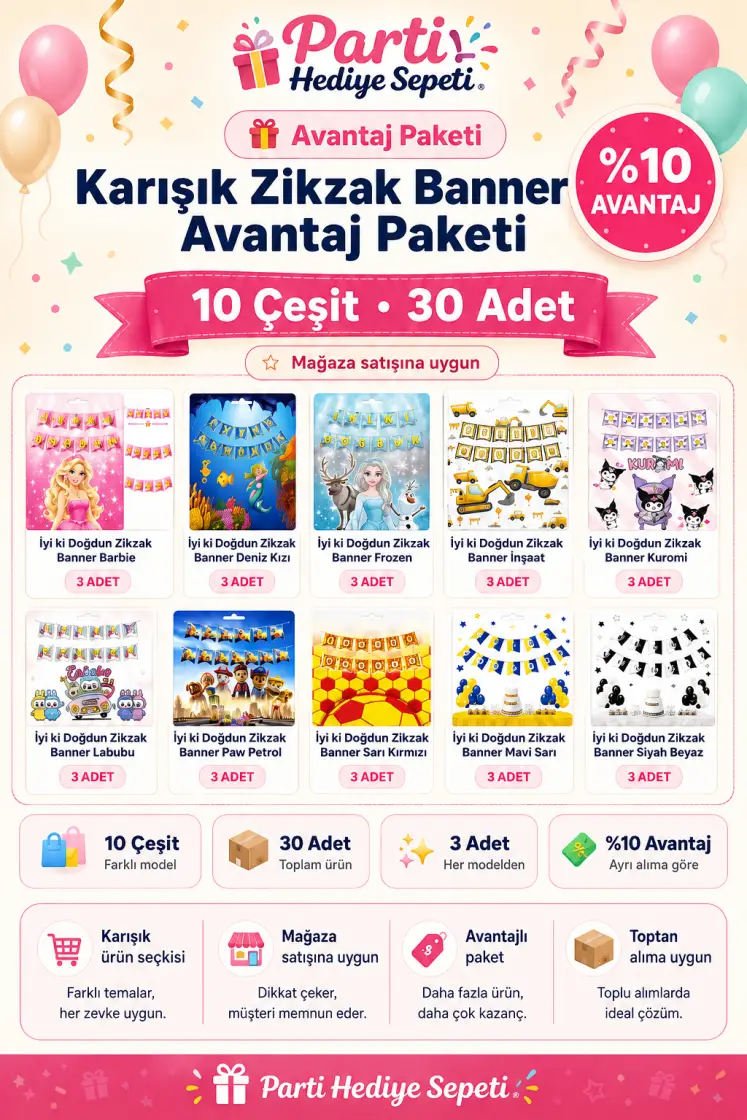 Karışık Zikzak Banner Avantaj Paketi toptan parti malzemesi