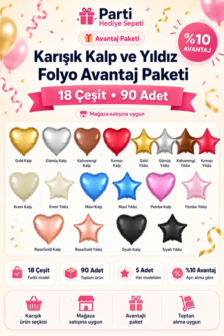 Karışık Kalp ve Yıldız Folyo Avantaj Paketi toptan parti malzemesi