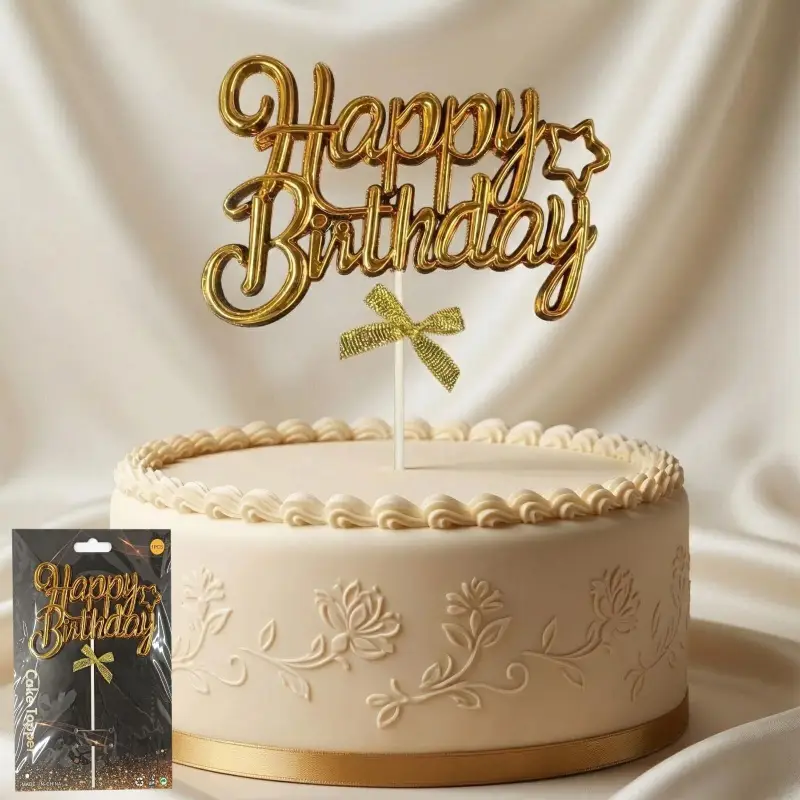 PASTA YAZISI PLASTİK FİYONKLU HAPPY GOLD - Toptan Parti Malzemesi