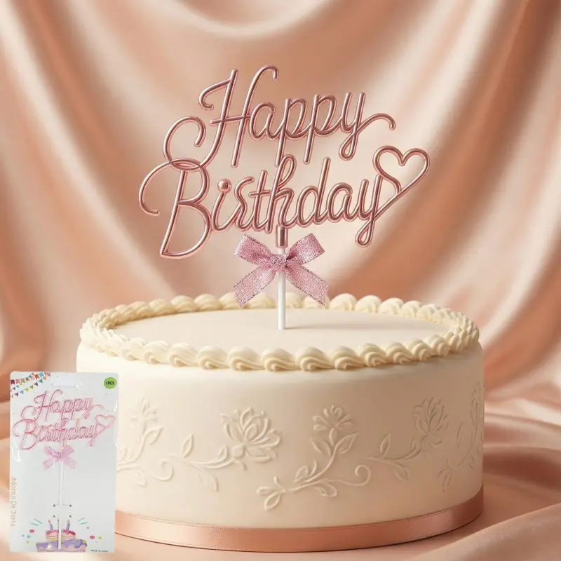 PASTA YAZISI PLASTİK FİYONKLU HAPPY PEMBE - Toptan Parti Malzemesi
