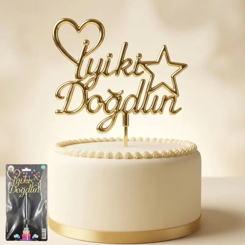 PASTA YAZISI PLASTİK İYİKİ DOĞDUN GOLD - Toptan Parti Malzemesi