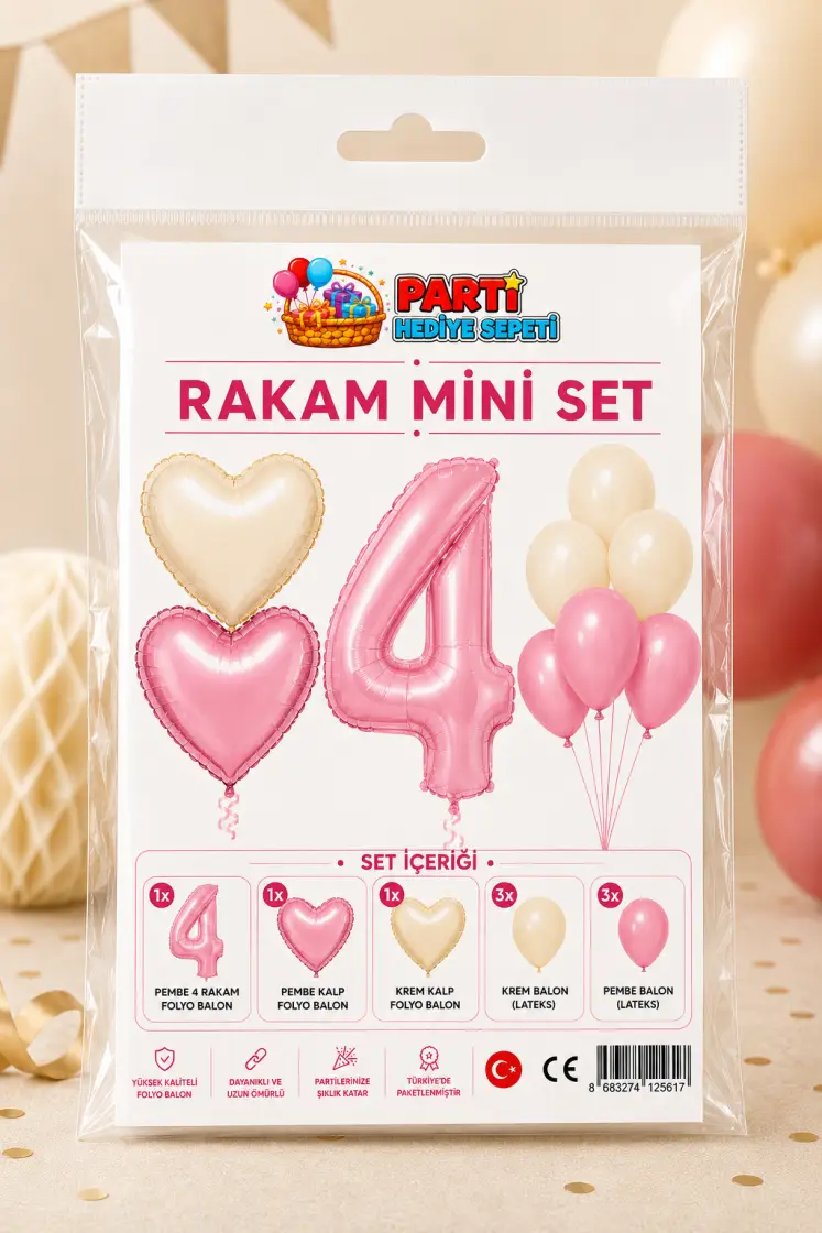 Pembe Rakam Mini Parti Seti (4)