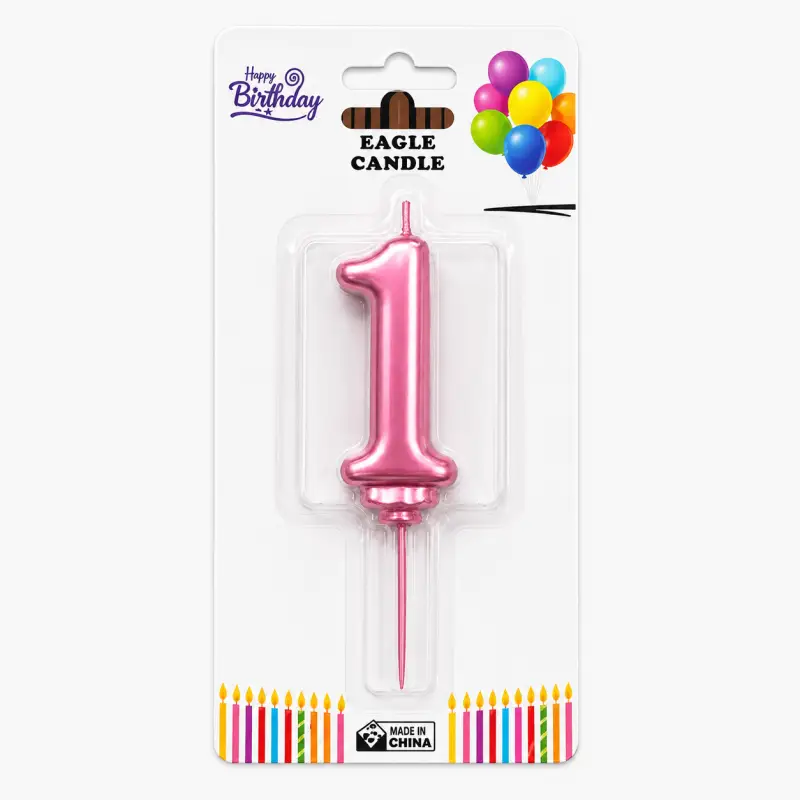 Rakam Mum 1 Pembe - Toptan Parti Malzemesi