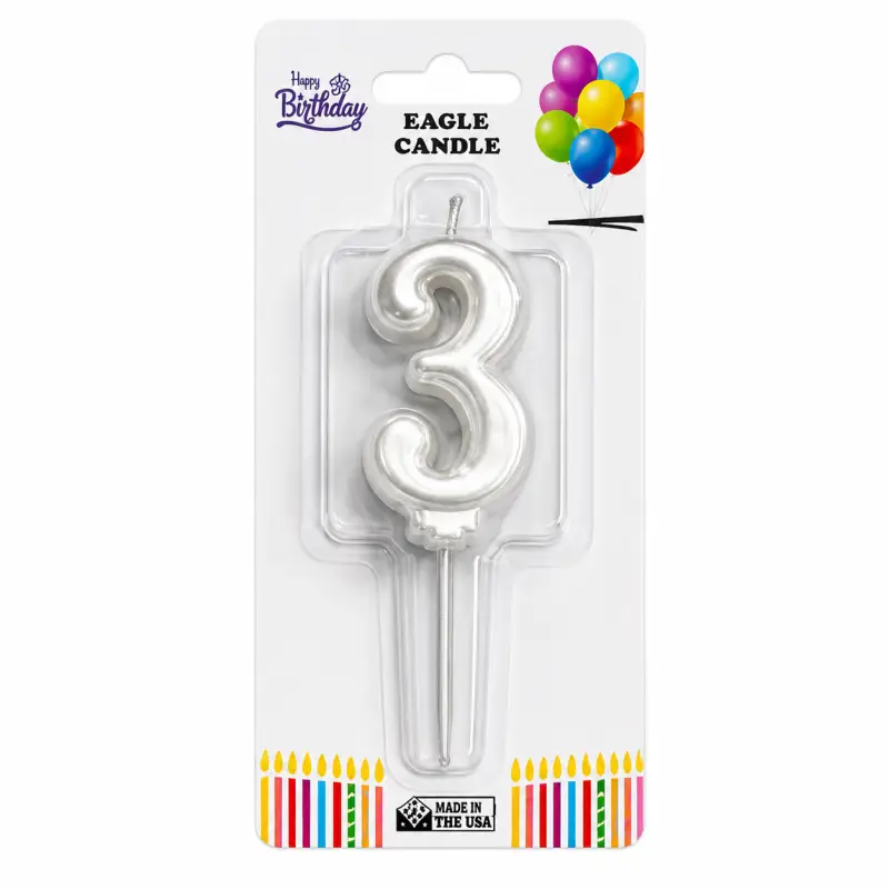 Rakam Mum 3 Beyaz - Toptan Parti Malzemesi
