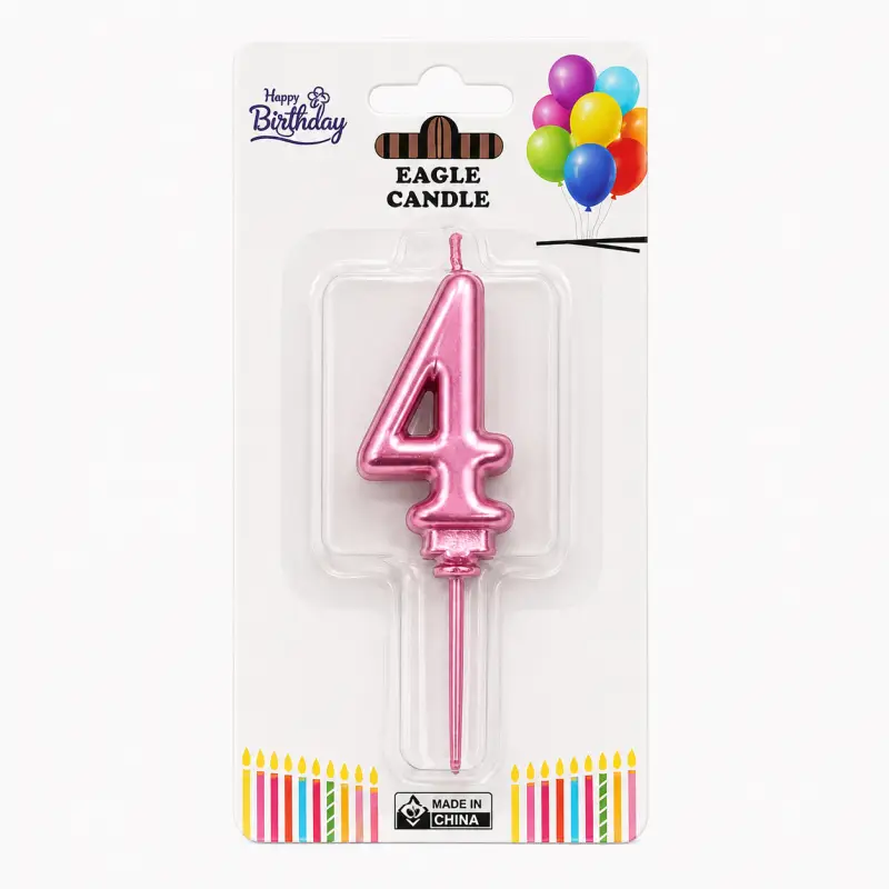Rakam Mum 4 Pembe - Toptan Parti Malzemesi