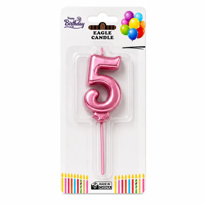 Rakam Mum 5 Pembe - Toptan Parti Malzemesi