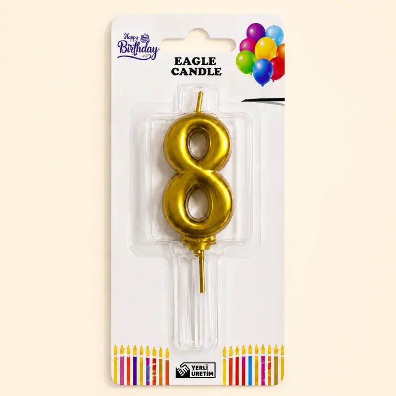 Rakam Mum 8 Gold - Toptan Parti Malzemesi