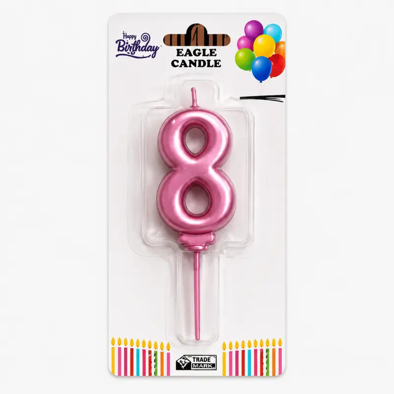 Rakam Mum 8 Pembe - Toptan Parti Malzemesi