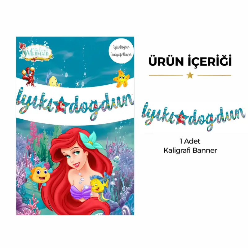 İyi Ki Doğdun Kaligrafi Banner Deniz Kızı - Toptan Parti Malzemesi