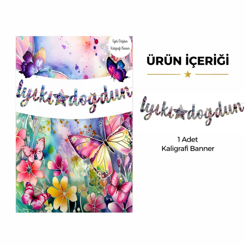 İyi Ki Doğdun Kaligrafi Banner Kelebek - Toptan Parti Malzemesi